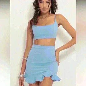 Lucy in the Sky Monroe Ruffle Set in Pastel Blue - S